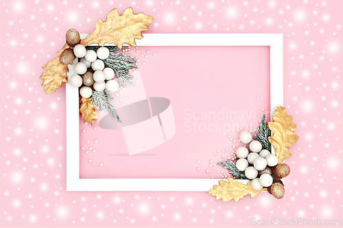 Image of Christmas Decorative Background Border with Decorations and Snow