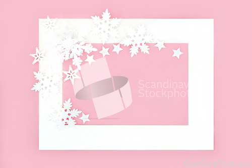 Image of Snowflake and Star Abstract Festive Christmas Pink Background 