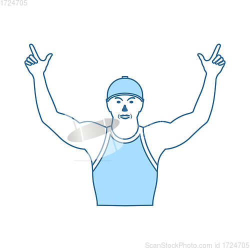 Image of Football Fan With Hands Up Icon