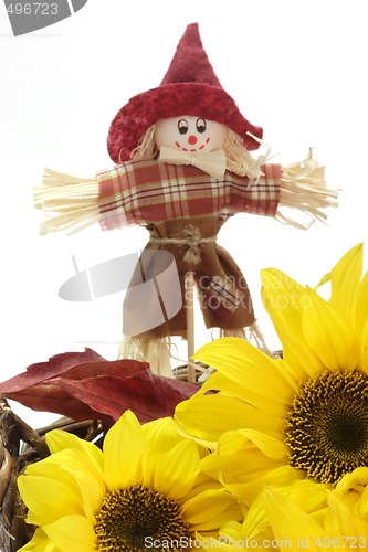 Image of Sunflowers with Straw Man