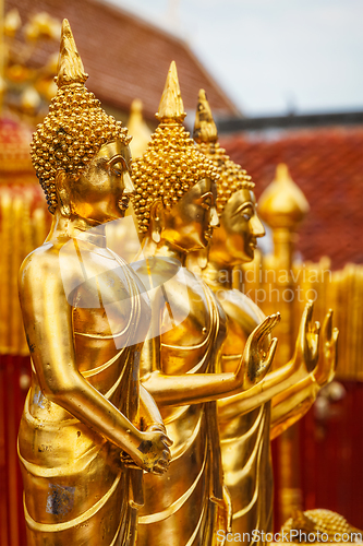 Image of Gold Buddha statues in Wat Phra That Doi Suthep