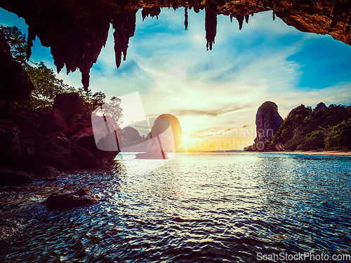 Image of Sunset on Pranang beach. Railay , Krabi Province Thailand