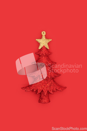 Image of Christmas Tree Red Bauble Glitter Decoration 