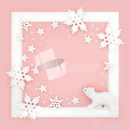 Image of Christmas Polar Bear Snowflake and Star Magical Background  