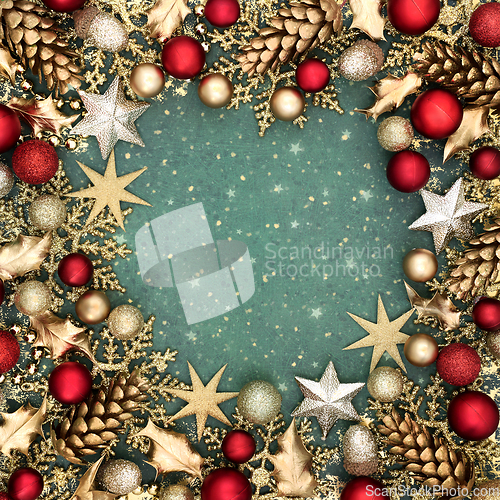 Image of Christmas Abstract Gold and Red Festive Bauble Background 