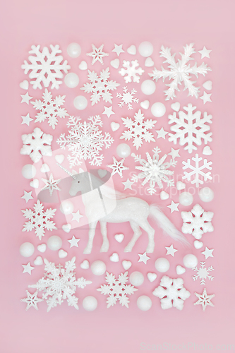 Image of Festive Magical Mythical  Unicorn Fantasy Christmas Background