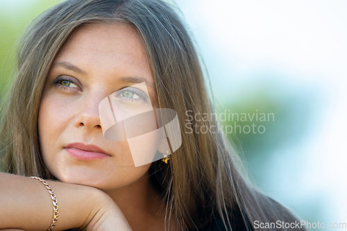 Image of Close-up portrait of a beautiful twenty-five-year-old girl of Slavic appearance