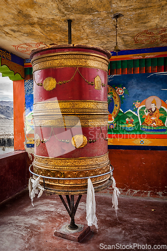 Image of Tibetan Buddhist prayer wheel, Ladakh