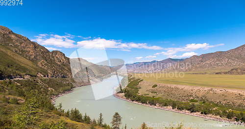 Image of waves, spray and foam, river Katun in Altai mountains. Siberia, Russia