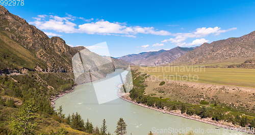 Image of waves, spray and foam, river Katun in Altai mountains. Siberia, Russia