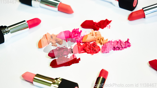 Image of Creative concept photo of cosmetics swatches on white background