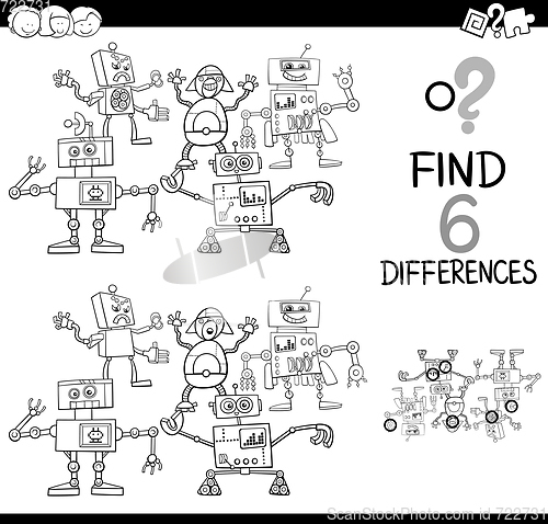 Image of differences with robots coloring page