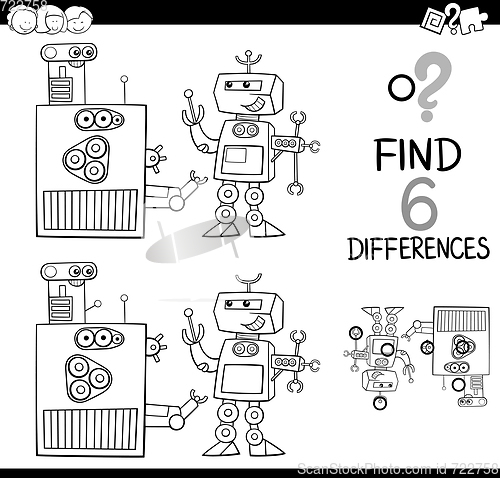 Image of differences with robots coloring page