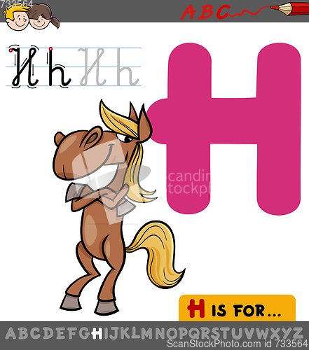 Image of letter h with cartoon horse