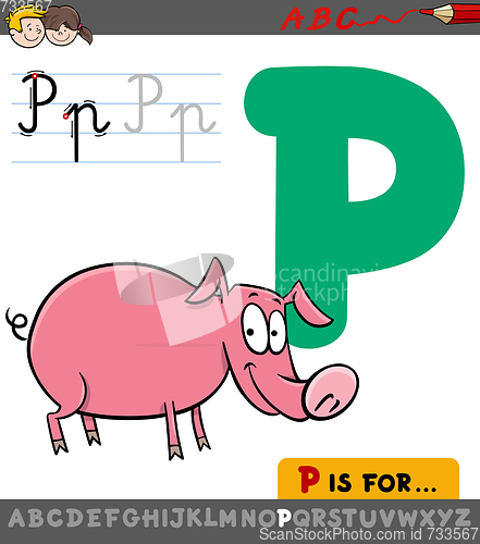 Image of letter p with cartoon pig