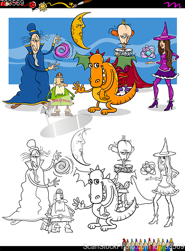 Image of fantasy characters coloring page