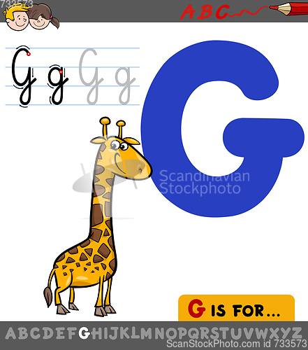 Image of letter g with cartoon giraffe