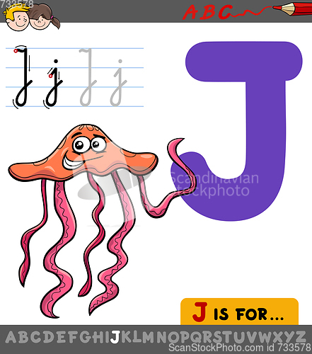 Image of letter j with cartoon jellyfish