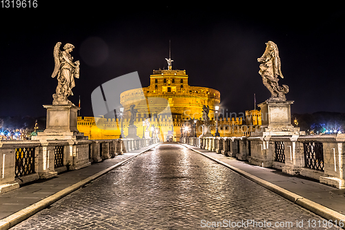 Image of Rome by night - Sant\'angelo Castle bridge