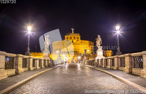 Image of Rome by night - Sant\'angelo Castle bridge