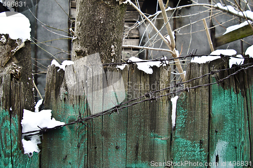 Image of old painted wooden fence