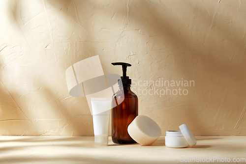 Image of shower gel, soap, moisturizer and body scrub