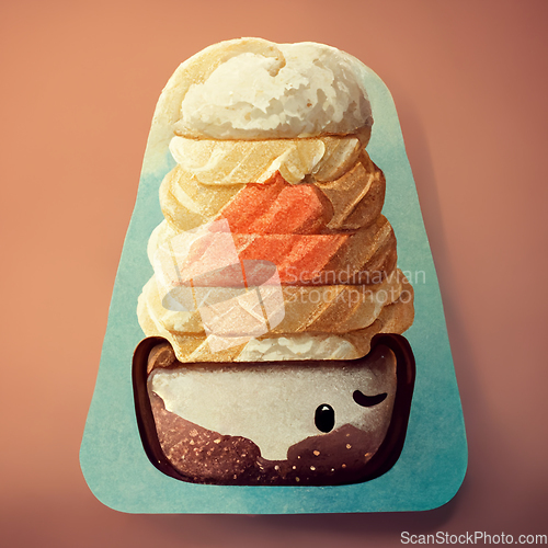 Image of Ice cream balls in the waffle cone on pink vintage background. D