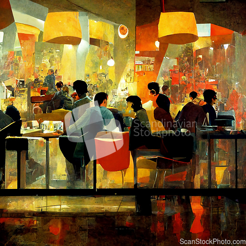 Image of People meeting in cafe, drinking beer in pub, sitting at table o