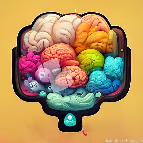 Image of Colorful creative human brain. Cartoon style. 