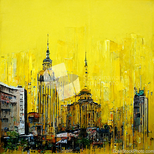 Image of Abstract buildings in city on watercolor painting. City on digit