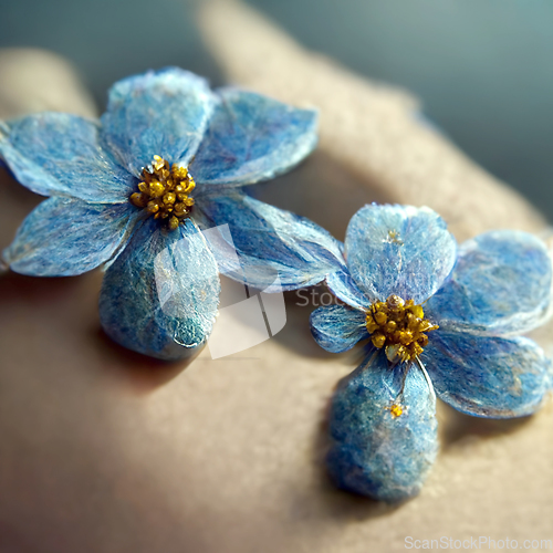 Image of Bunch of small blue forget me not flowers. Digital generated. 