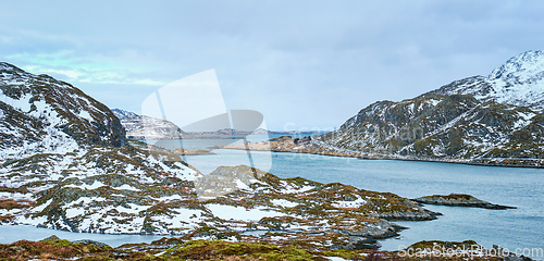 Image of Panorama of norwegian fjord, Lofoten islands, Norway