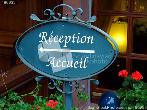 Image of Reception sign of an french hotel 