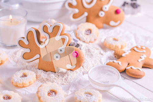 Image of Christmas cookies and gingebread, preparation of homemade cookies