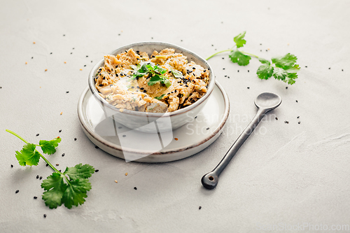 Image of Baba ganoush (roasted eggplant dip)  or spread