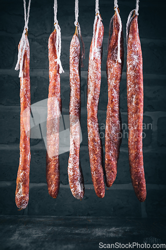 Image of Spanish salami fuet - dry-cured and natural fermented sausages