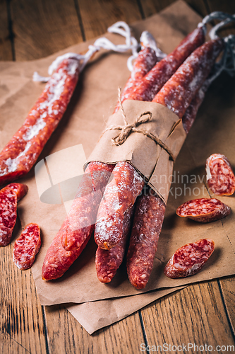 Image of Spanish salami fuet - dry-cured and natural fermented sausages