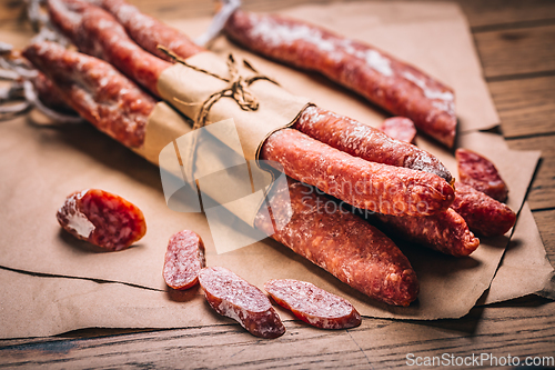 Image of Spanish salami fuet - dry-cured and natural fermented sausages