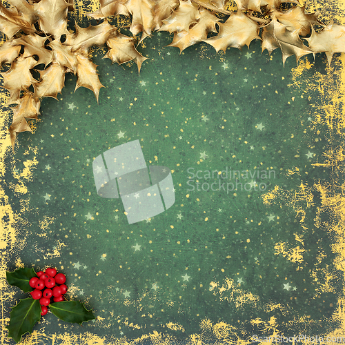 Image of Christmas Decorative Winter Holly Abstract Background Border 