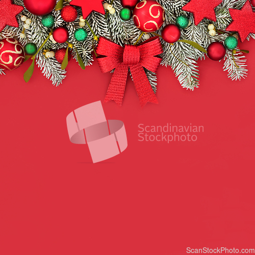 Image of Traditional Christmas Festive Fun Red Background Border