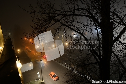 Image of top view of the night street in a residential area