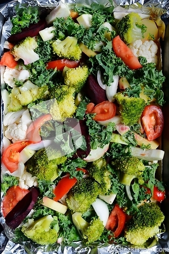 Image of various vegetables prepared for baking