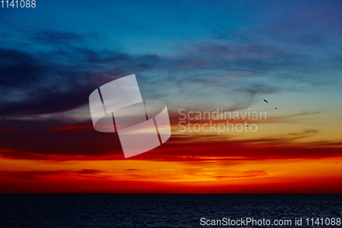 Image of Sunset over the ocean