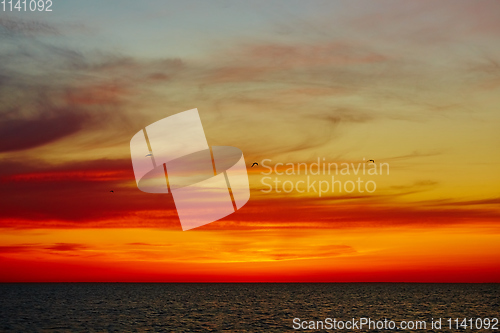 Image of Sunset over the ocean