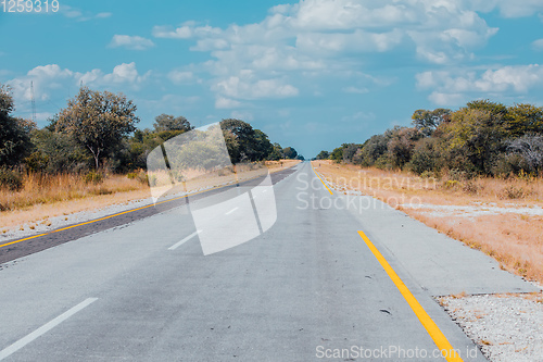 Image of Endless road with blue sky, Africa Namibia