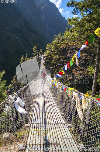 Image of Suspension bridge on the way to Namche Bazar in Himalayas