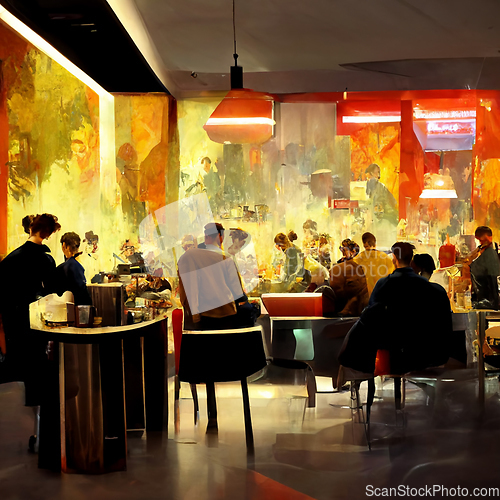 Image of People meeting in cafe, drinking coffee, sitting at table or cou