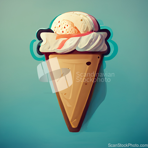 Image of Ice cream balls in the waffle cone on blue vintage background. D