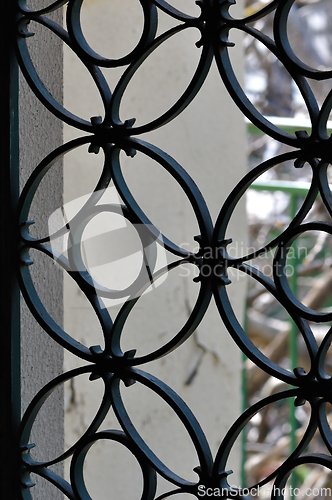 Image of door frame with decorative circles pattern