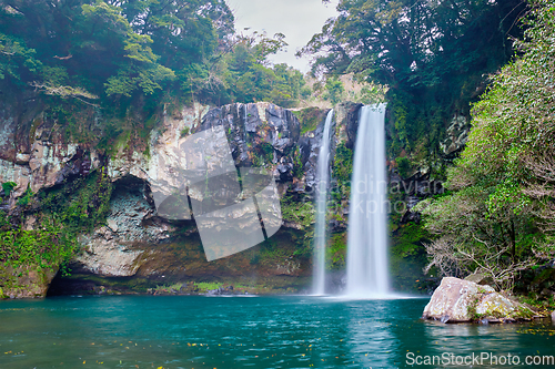 Image of Cheonjiyeon falls, Jeju Island, South Korea